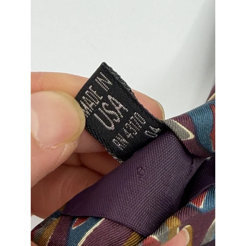 Vtg Geoffrey‎ Beene Tie Abstract Diamonds Geometric Multicolor Silk USA Made 56”